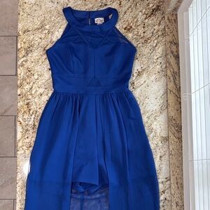 Sweet Storm Cobalt Blue Halter Dress with Sheer Insets